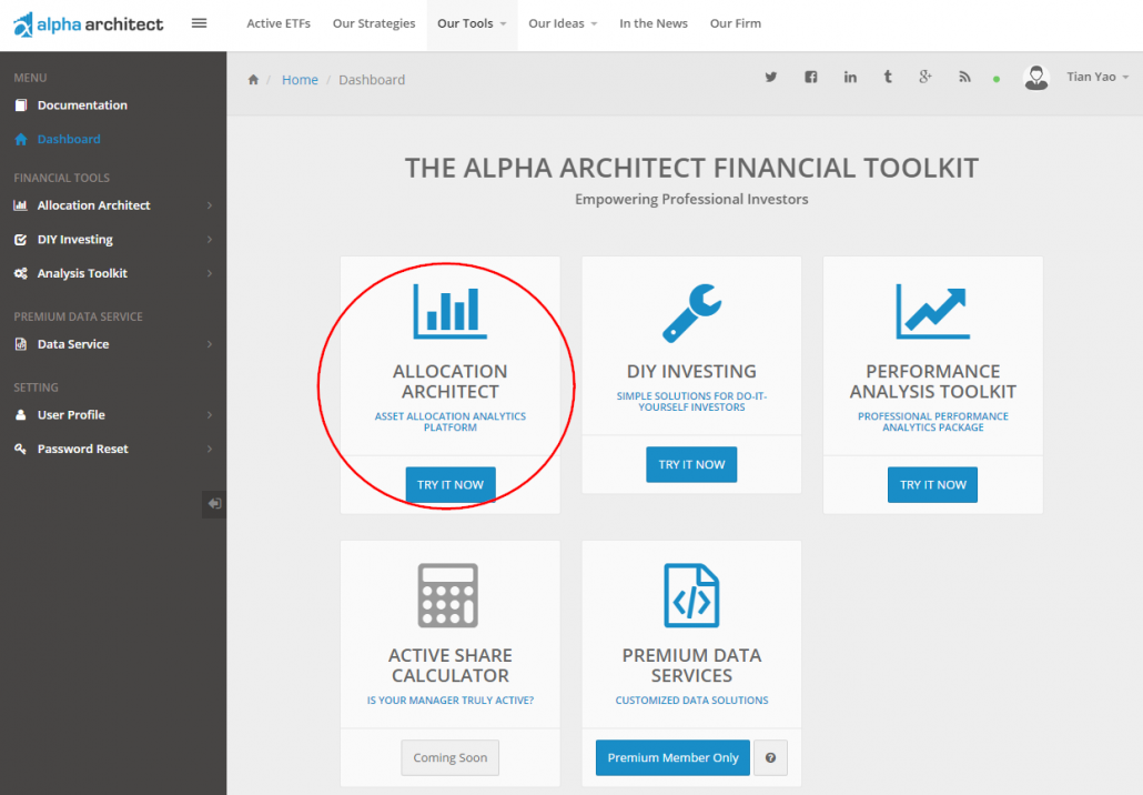 Alpha Architect Tools Asset Allocation